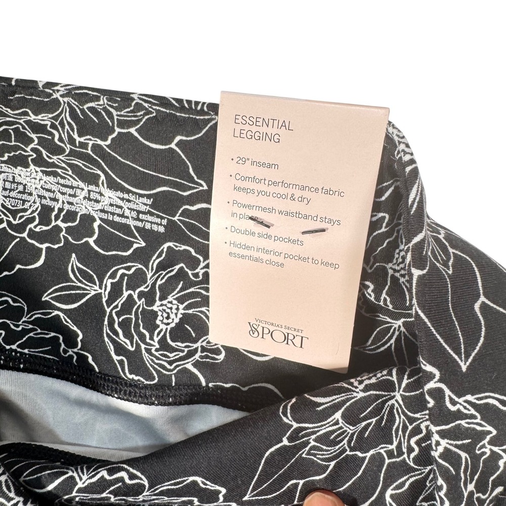 Victorias Secret Sport Essential Leggings Black White Floral Size Large Long NWT - Picture 7 of 14